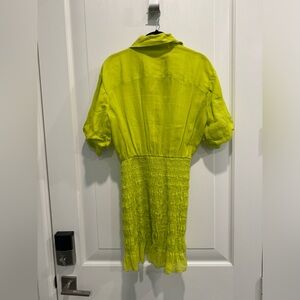 frame Shirred Puff Sleeve Ramie Shirt Dress